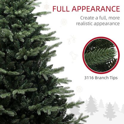 HOMCOM 7ft Artificial Spurce Christmas Tree with 3116 Branch Tips and Foldable Steel Base, Realistic Hinged Xmas Tree, Holiday DŽcor for Home Office, Green