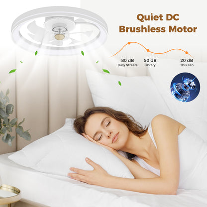 Low Profile Flush Mount Fan with Light for Bedroom-White