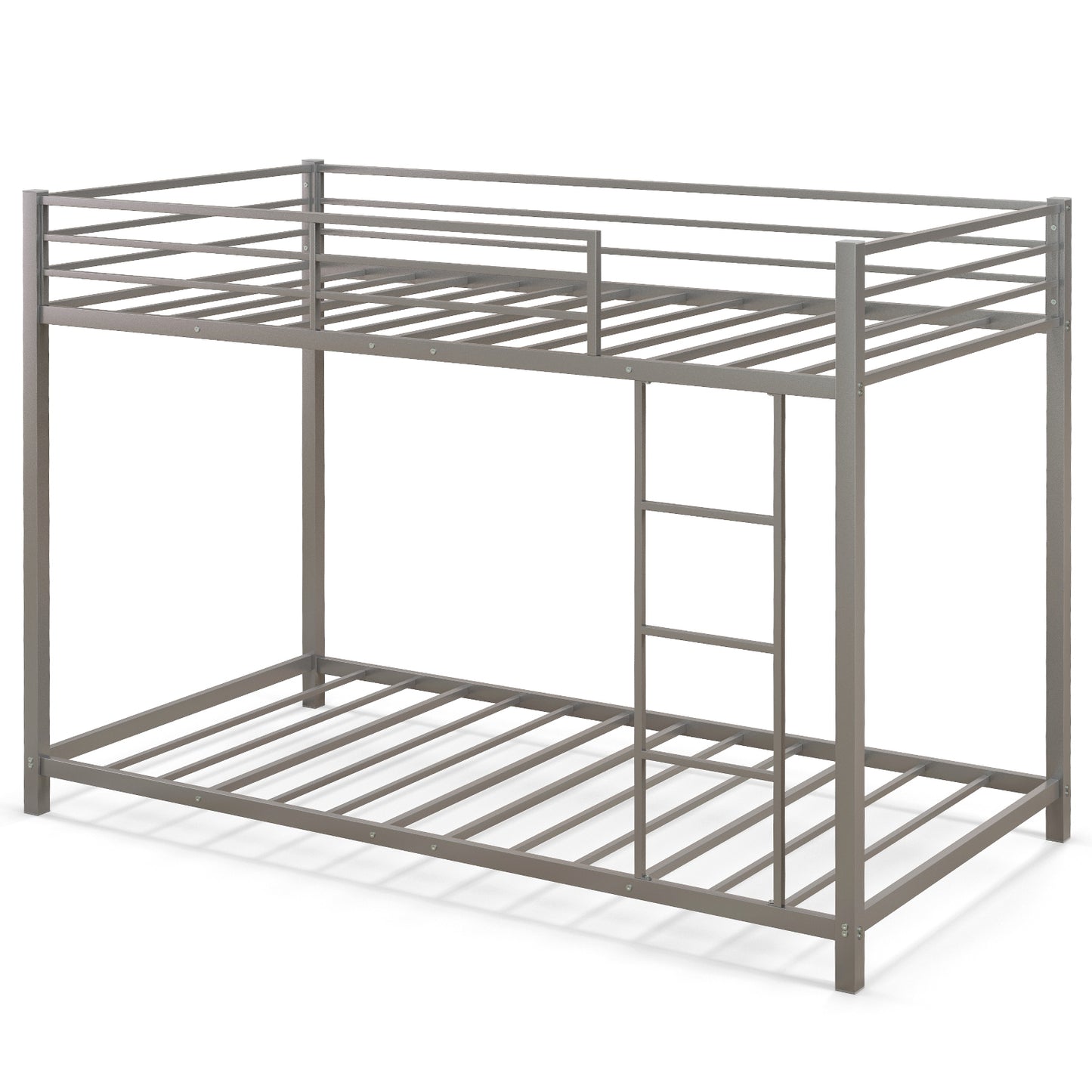 Low Profile Single Over Single Bunk Beds with Ladder and Full-length Guardrails-Silver
