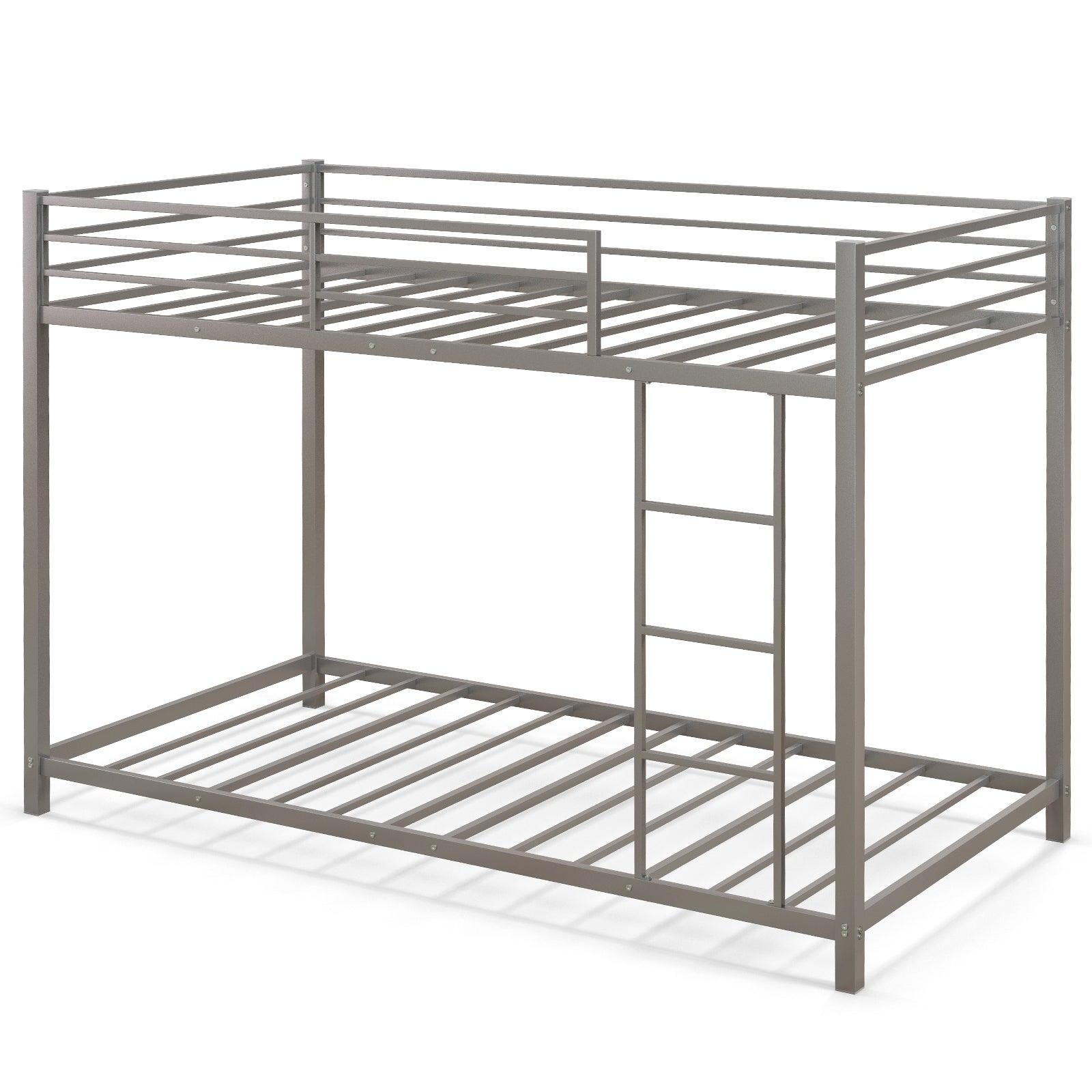 Low Profile Single Over Single Bunk Beds with Ladder and Full-length Guardrails-Silver