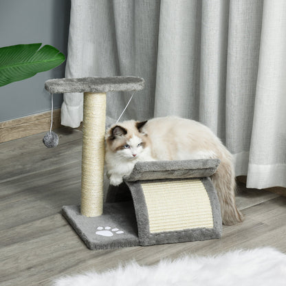 PawHut Cat Tree, Cat Tower for Kittens, Small Cat Condo with Rotatable Top Bar, Sisal Scratching Post, Tunnel, Dangling Balls - Grey