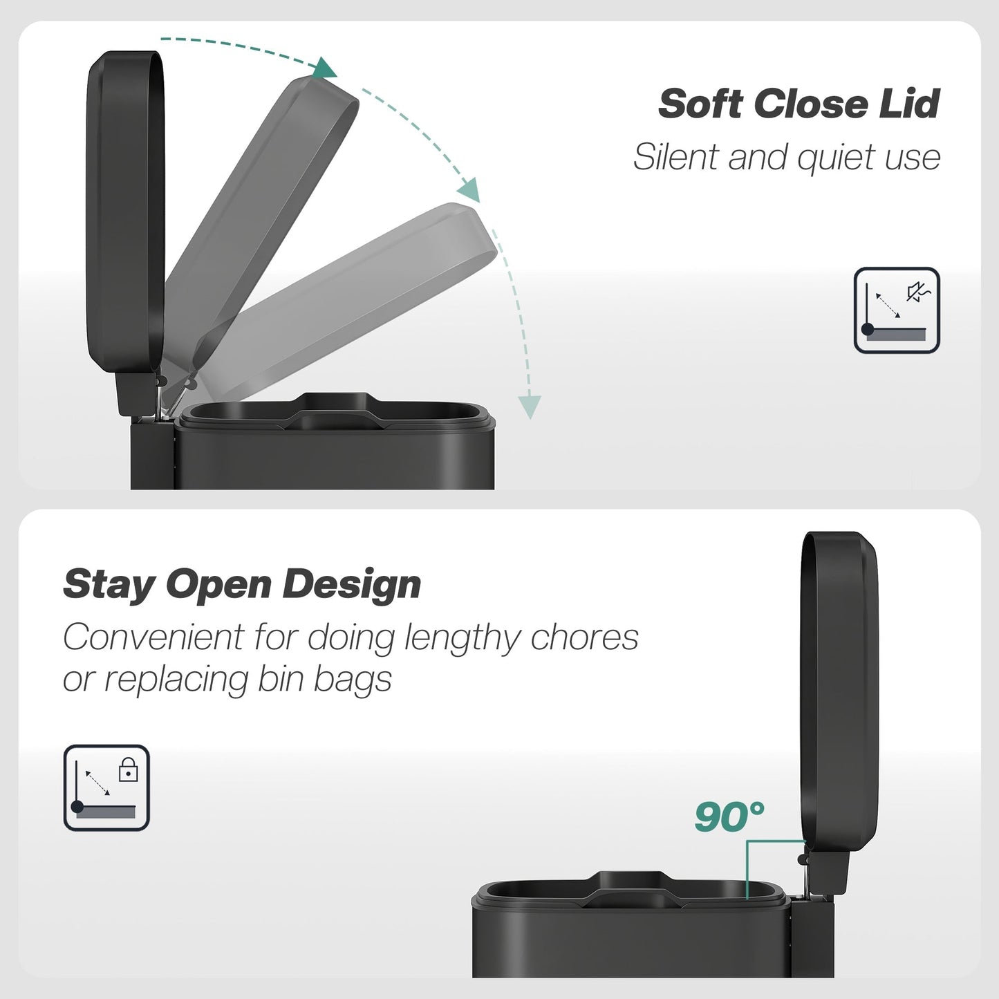 HOMCOM 20L Modern Boxy Metal Home Kitchen Bin - Black