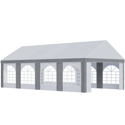 Outsunny 8m x 4m Marquee Gazebo with Sides, Level 4 Wind Protection & Waterproof, Light Grey