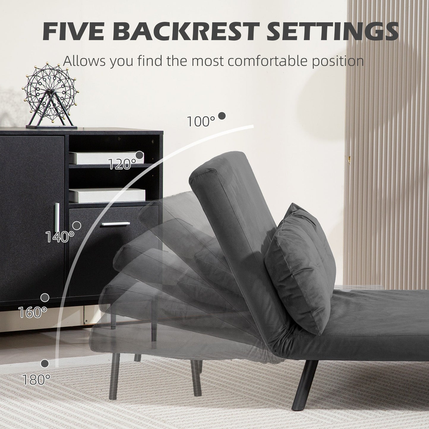 HOMCOM 4-in-1 Velvet-Feel Double Sofa Bed, with Pillows - Dark Grey