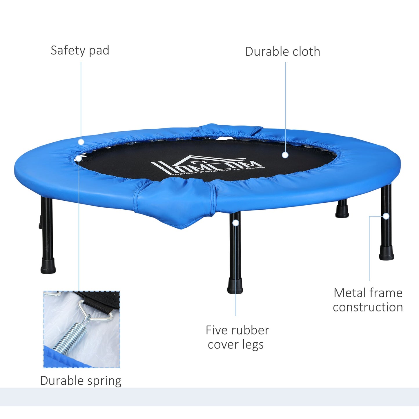 HOMCOM _40" Mini Fitness Trampoline Home Gym Yoga Exercise Rebounder Indoor Outdoor Jumper w/ Safety Pad, Support Up to 100 KG, Blue and Black