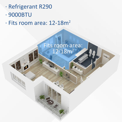 HOMCOM 9000 BTU Portable Air Conditioner for Cooling Dehumidifier Fan, Air Conditioning Unit for Room up to 18m_, with Remote, 24H Timer, Window Mount Kit, R290, A Energy Efficiency