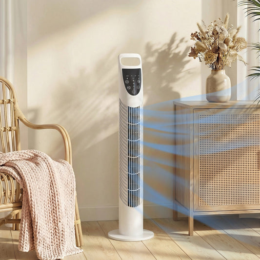 HOMCOM Tower Fan Oscillating 3 Speeds 3 Winds 40W w/ RC Timer Quiet - White