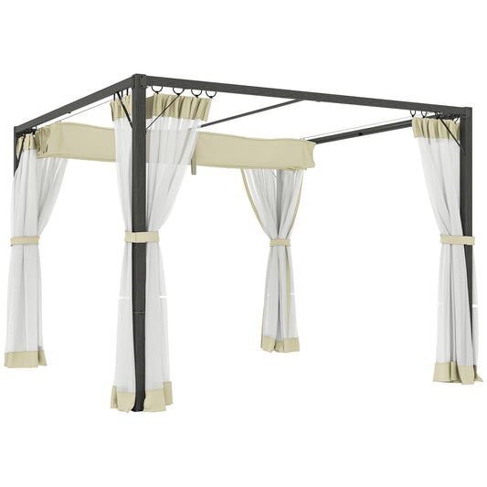 Pergola aluminiowa Outsunny 3 x 3 m z rozsuwanym dachem w kolorze khaki