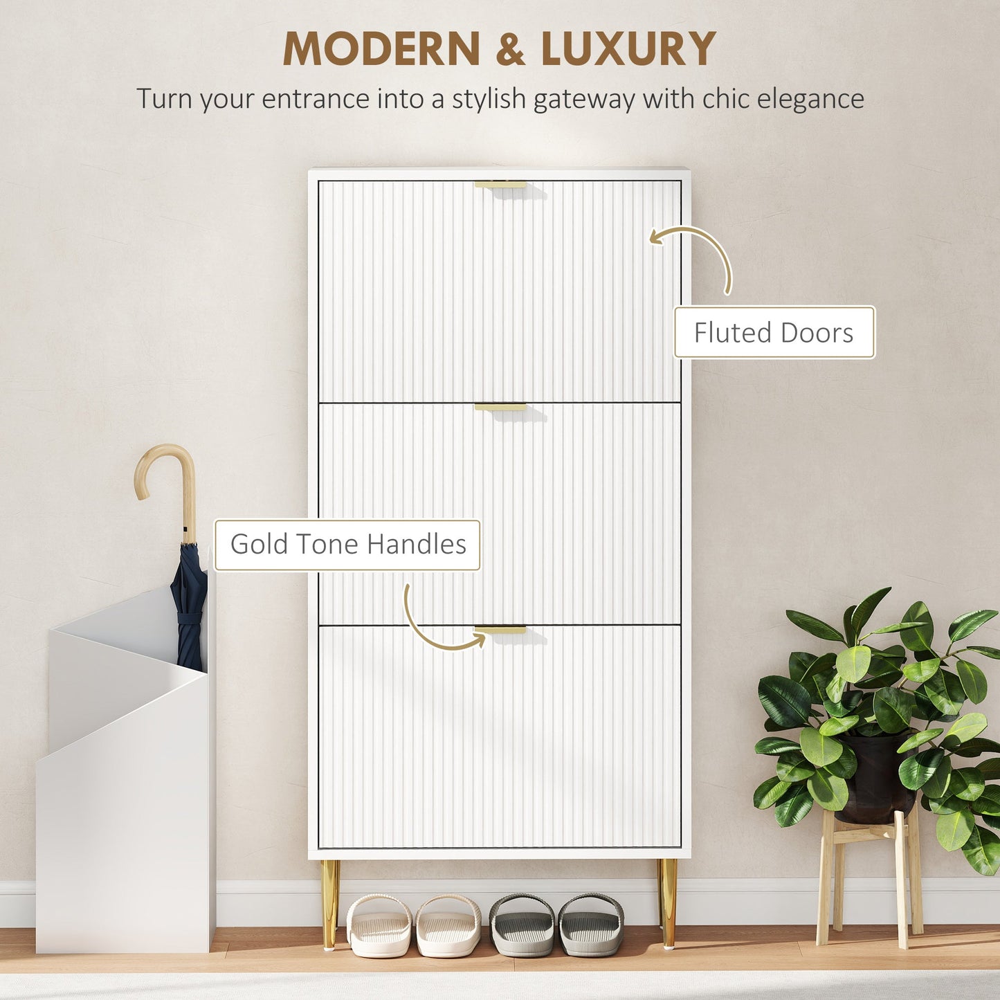 HOMCOM Elegant Three-Drawer Shoe Cabinet - White