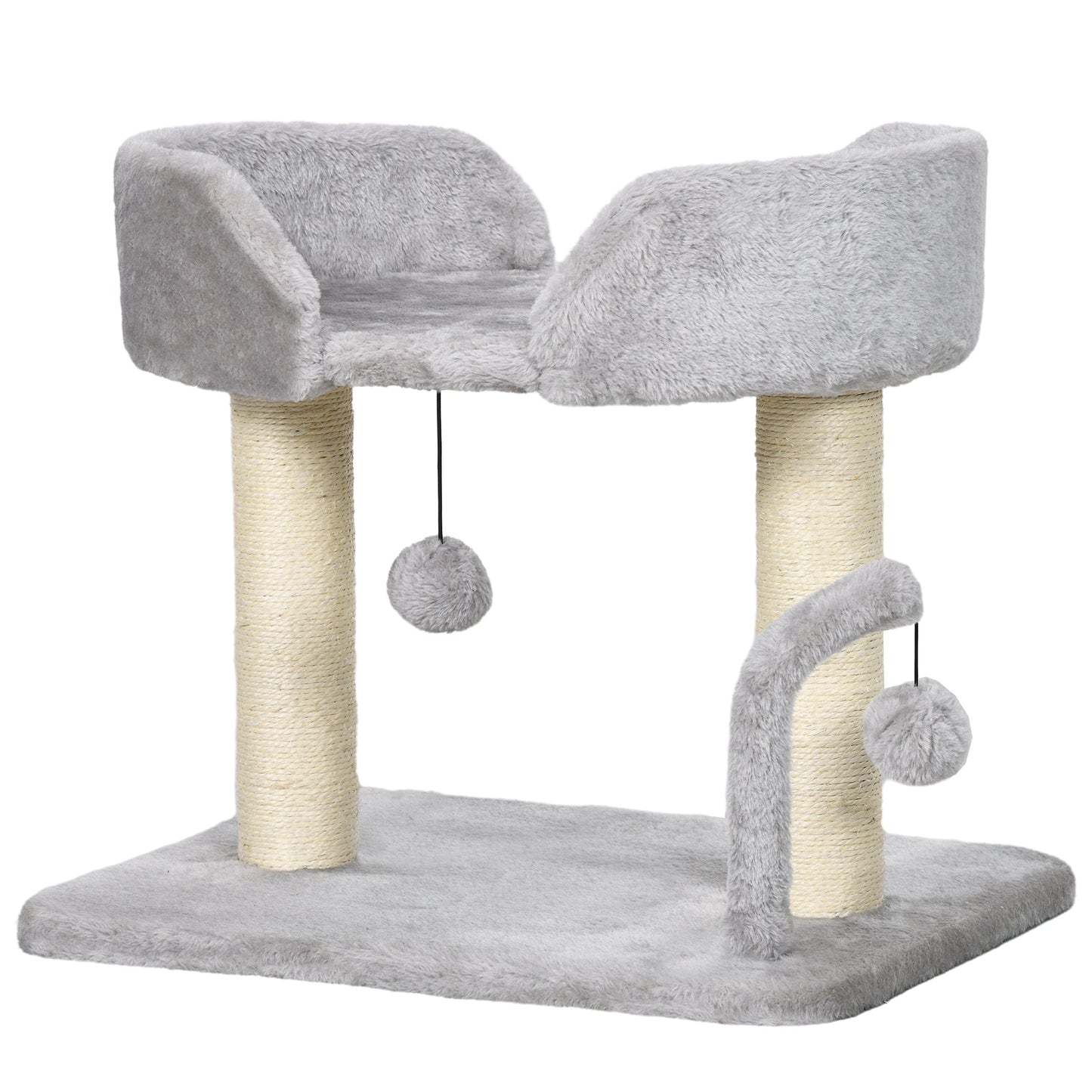 PawHut 42cm Indoor Cat Tree, with Toy Balls, Sisal Scratching Post - Light Grey