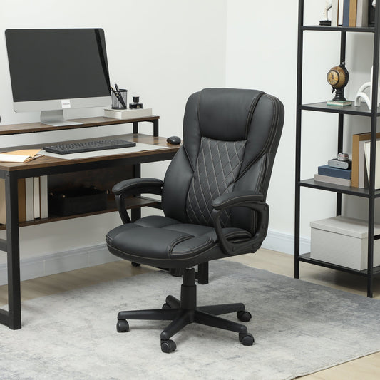 HOMCOM High Back Executive Office Chair, PU Leather Swivel Desk Chair with Tilt Function, Armrests and Adjustable Height for Home Office, Black