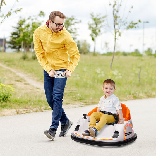 AIYAPLAY 360¡ Rotation Kids Bumper Car, 12V Waltzer Car with Remote Control, Dual Joysticks, Music Lights - Orange
