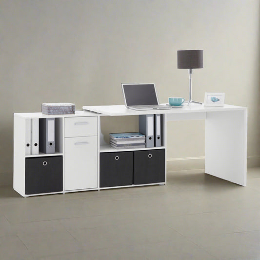 Lux White L-Shaped Storage Computer Desk