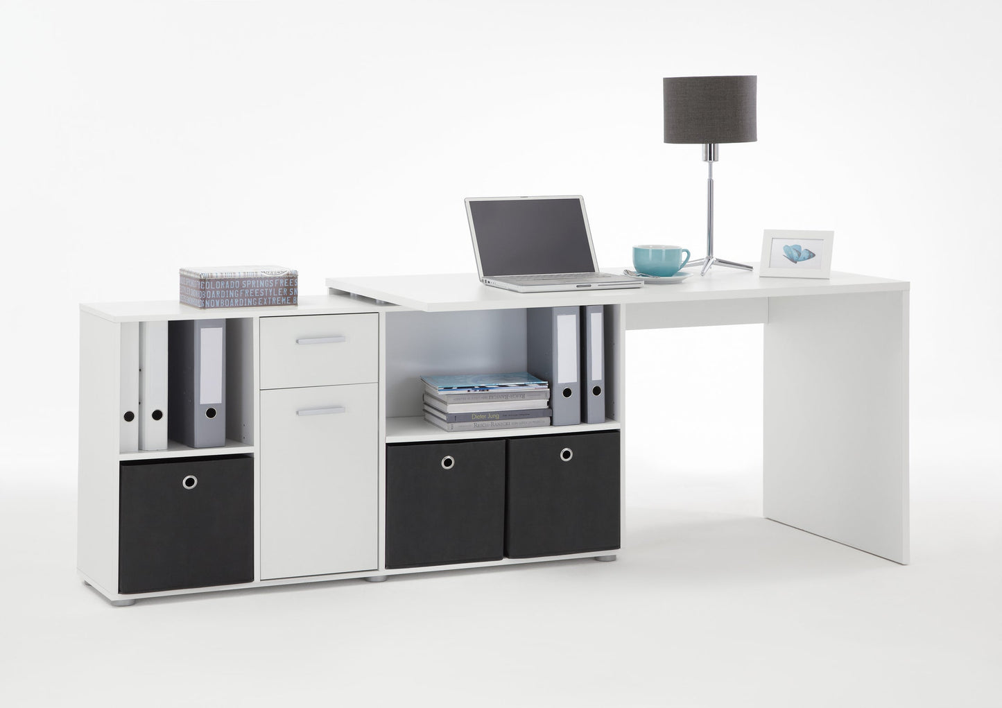 Lux White L-Shaped Storage Computer Desk