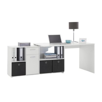 Lux White L-Shaped Storage Computer Desk