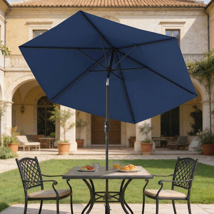Outsunny 2.6 m Garden Parasol Umbrella with Aluminium Pole, Outdoor Patio Umbrella with Tilt and Crank, Vent, Navy Blue