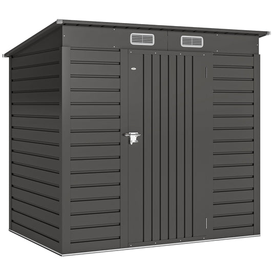 Outsunny 4 x 6ft Galvanised Metal Garden Shed, with Locking Door - Grey