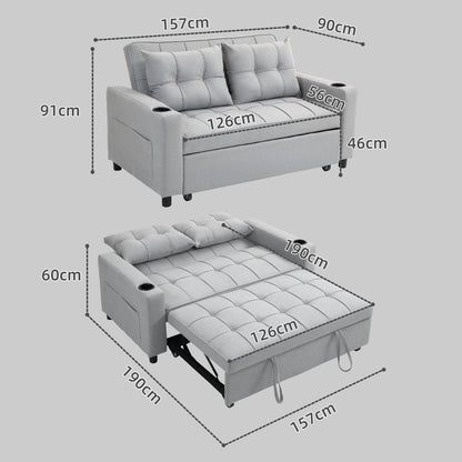 HOMCOM Two-Seater Pull-Out Sofa Bed - Light Grey