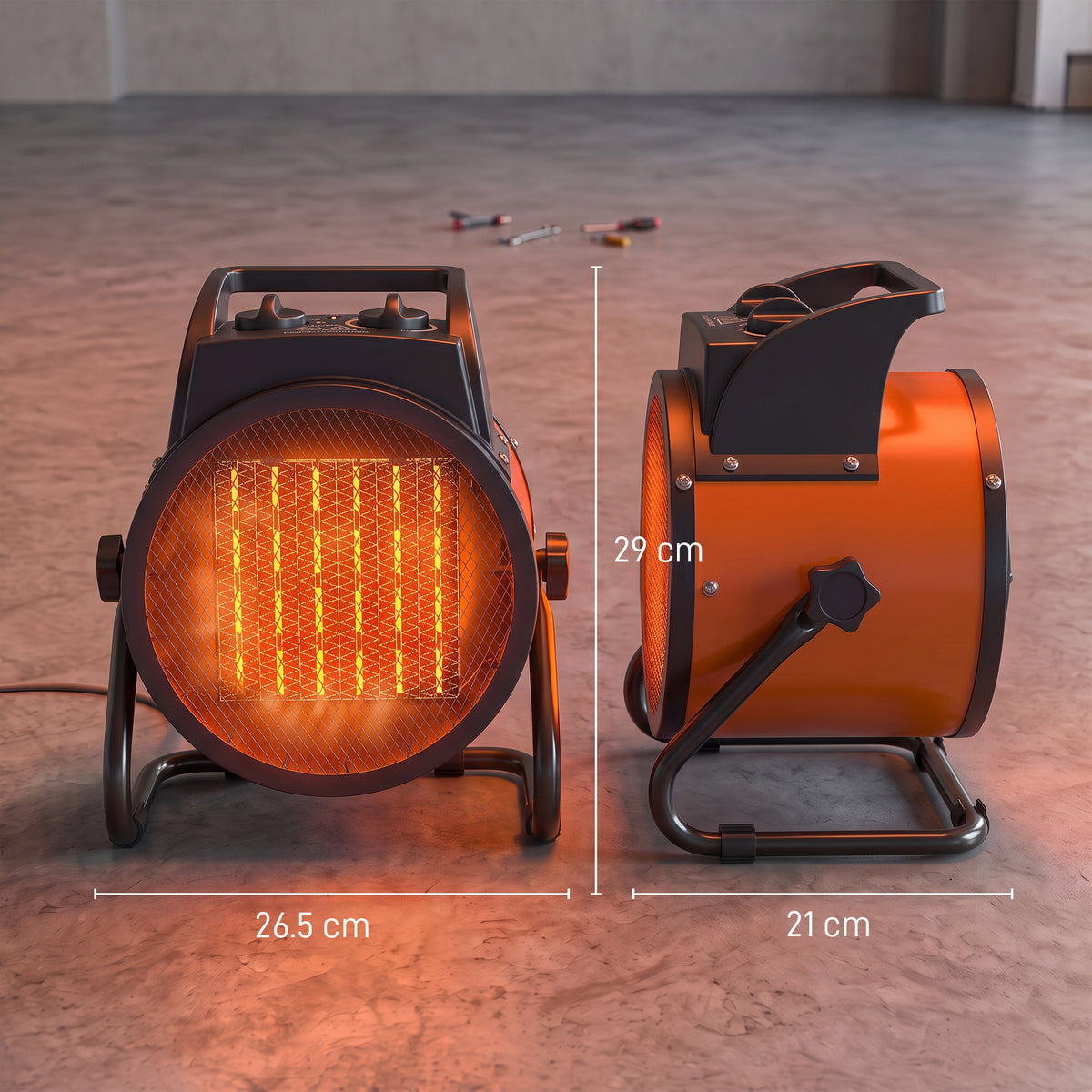 Outsunny Industrial Fan Heater 2800W with Tilting, Electric Ceramic Space Heater with Adjustable Thermostat, Handle