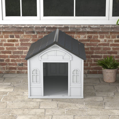 PawHut Plastic Weatherproof Dog House, Grey