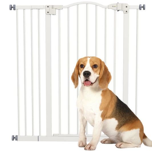 PawHut Pressure Fit Dog Stair Gate Bez wiercenia Bramka bezpieczeństwa z automatycznym zamykaniem do drzwi, korytarzy, regulowana, 74-94 cm, wysokość 94 cm, biała