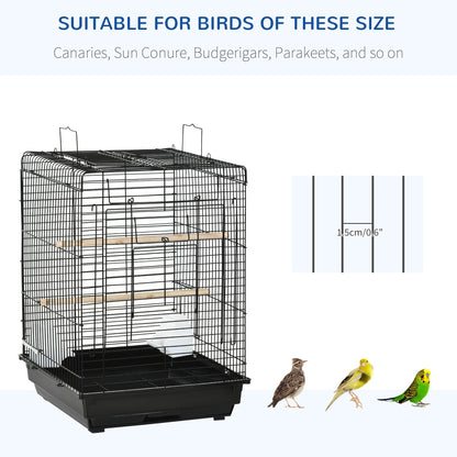 PawHut Steel Bird Cage with Openable Top, Stand, Tray, Handles, Feeding Bowls for Parakeet, Finch, Black