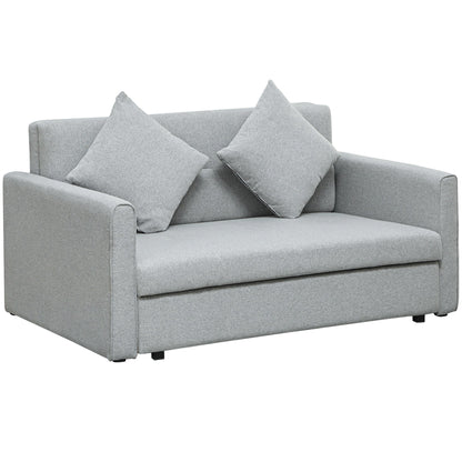 HOMCOM 2 Seater Sofa Bed with Hidden Storage, Pull Out Convertible Bed Settee, Modern Linen Loveseat Sofa Sleeper with 2 Cushions for Living Room, Guest Room, Light Grey