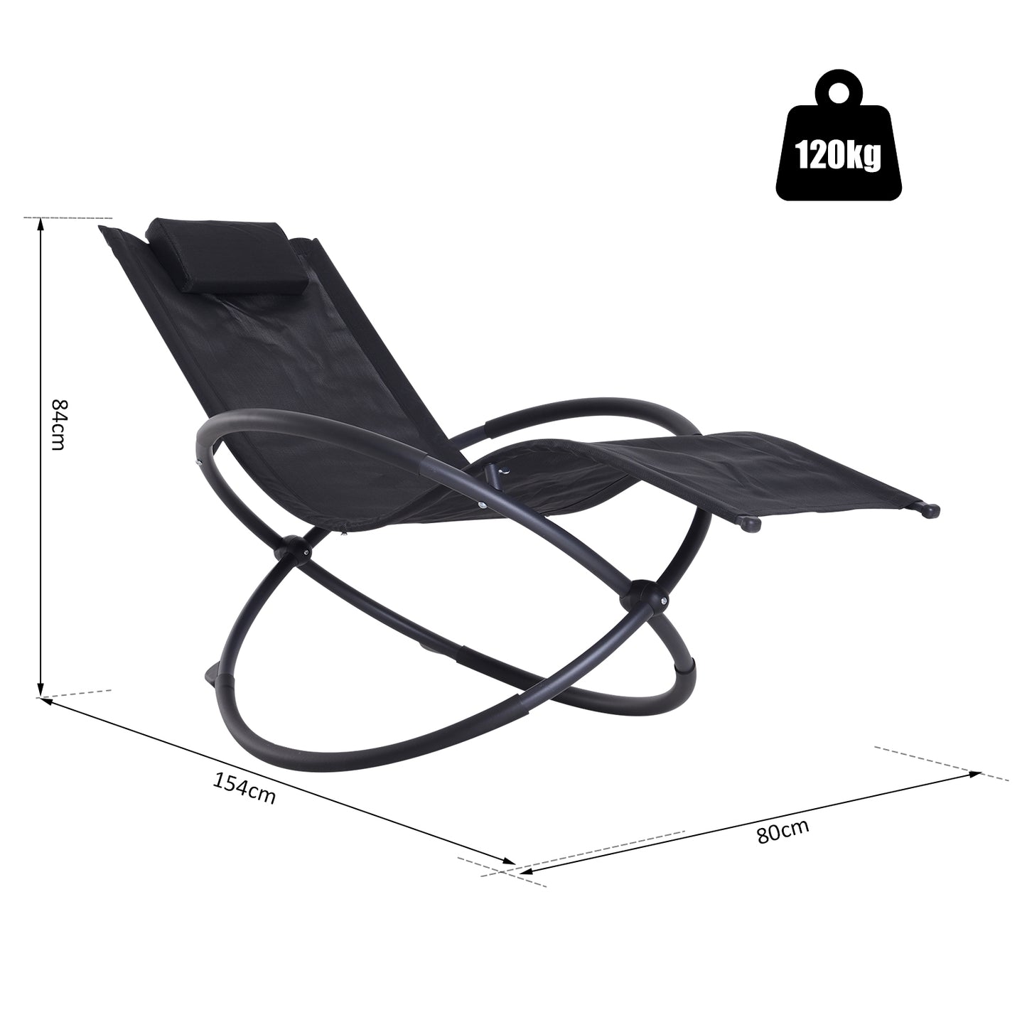 Outsunny Outdoor Orbital Lounger Zero Gravity Patio Chaise składany fotel bujany z poduszką czarny