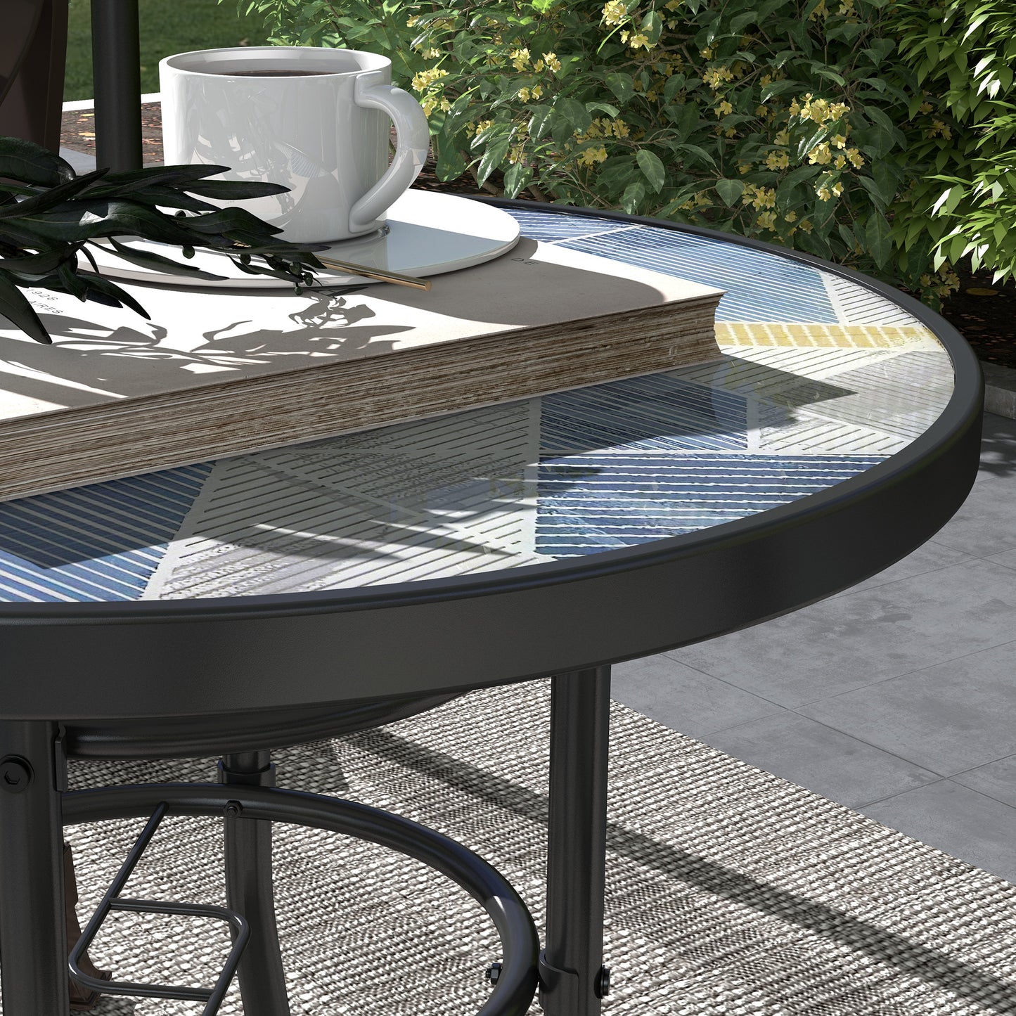 Outsunny â60 Garden Table, with Glass Printed Tabletop - Multicolour