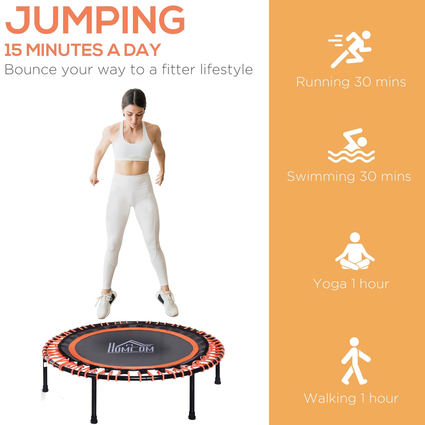 HOMCOM Mini Trampoline Fitness Trampoline,_101.6 x 25Hcm-Black/Orange