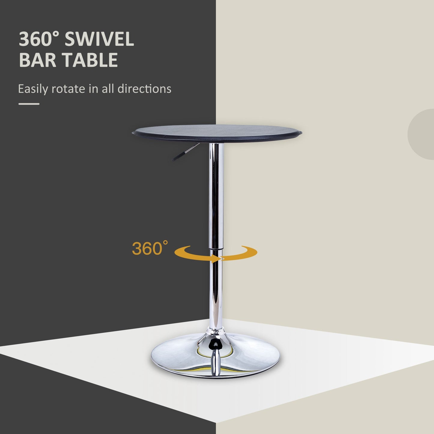 HOMCOM Round Bar Table, 360 Degree Swivel Counter Pub Table with Adjustable Height, for Kitchen, Cafe, Black
