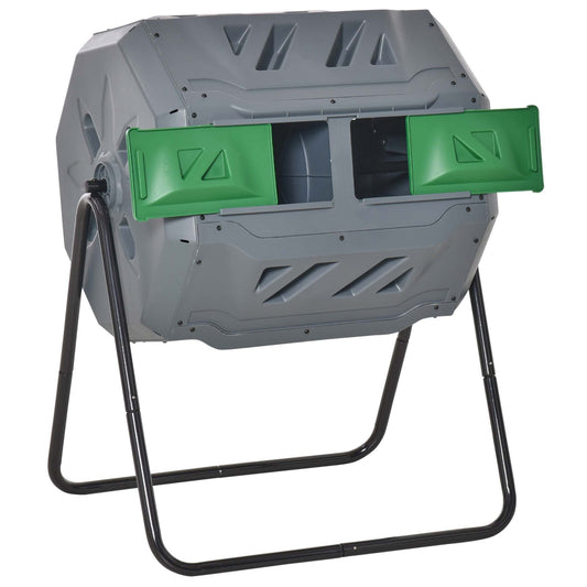 Outsunny 160L 360 Rotating Dual Chamber Composter - Grey