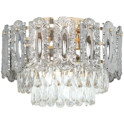 HOMCOM Chandelier Ceiling Light, 3-Light Vintage Flush Mount Fixture with Dual Crystal and Smoke Glass Shade, LED Ceiling Light for Living Room Bedroom, 3 E27 Sockets, Bulbs Not Included, Gold Tone