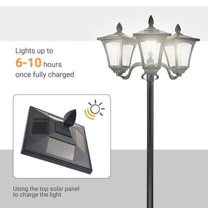 Outsunny 1.8m Traditional Victorian Style 3 Way Head Outdoor Garden Solar Post Lamp Sensor Dimmable LED Lantern Bollard Pathway IP44 √¢‚Ç¨‚Äú Black