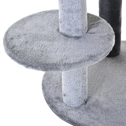 PawHut 3-Tier Deluxe Cat Activity Tree w/ Scratching Posts Ear Perch House Platform Play Ball Plush Fun Toys Exercise Rest Relax Climb Grey