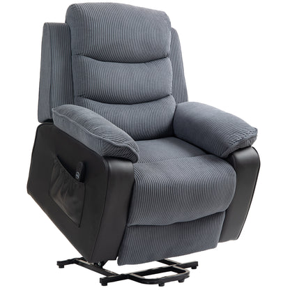HOMCOM Riser Recliner Chair for Elderly, Electric Power Lift Recliner Armchair, Corduroy PU Leather Patchwork, Dark Grey