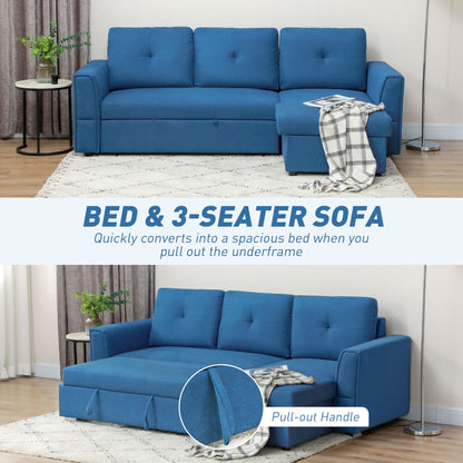 HOMCOM 4 Seater Sofa Bed, Pull Out Sofa Bed with Storage for Living Room, Cobalt Blue