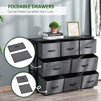 HOMCOM Chest of Drawers with 8 Foldable Drawers, 3-Tier Fabric Bedroom Dresser, Clothes Storage Unit for Bedroom Living Room, Dark Grey