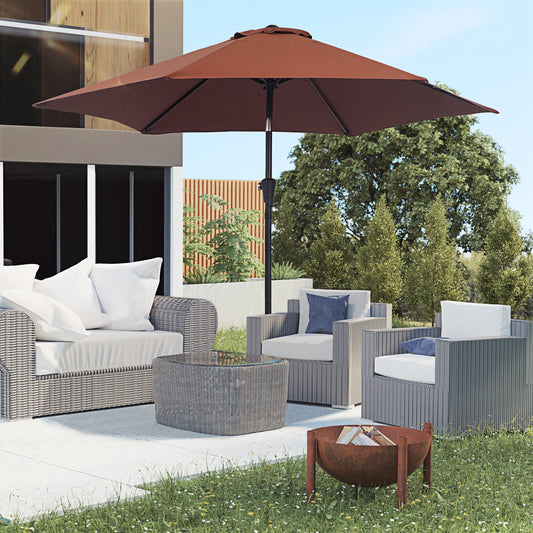 Outsunny 2.6M Parasol ogrodowy z pochyleniem i korbą, zewnętrzny parasol przeciwsłoneczny z aluminiową ramą, kawa