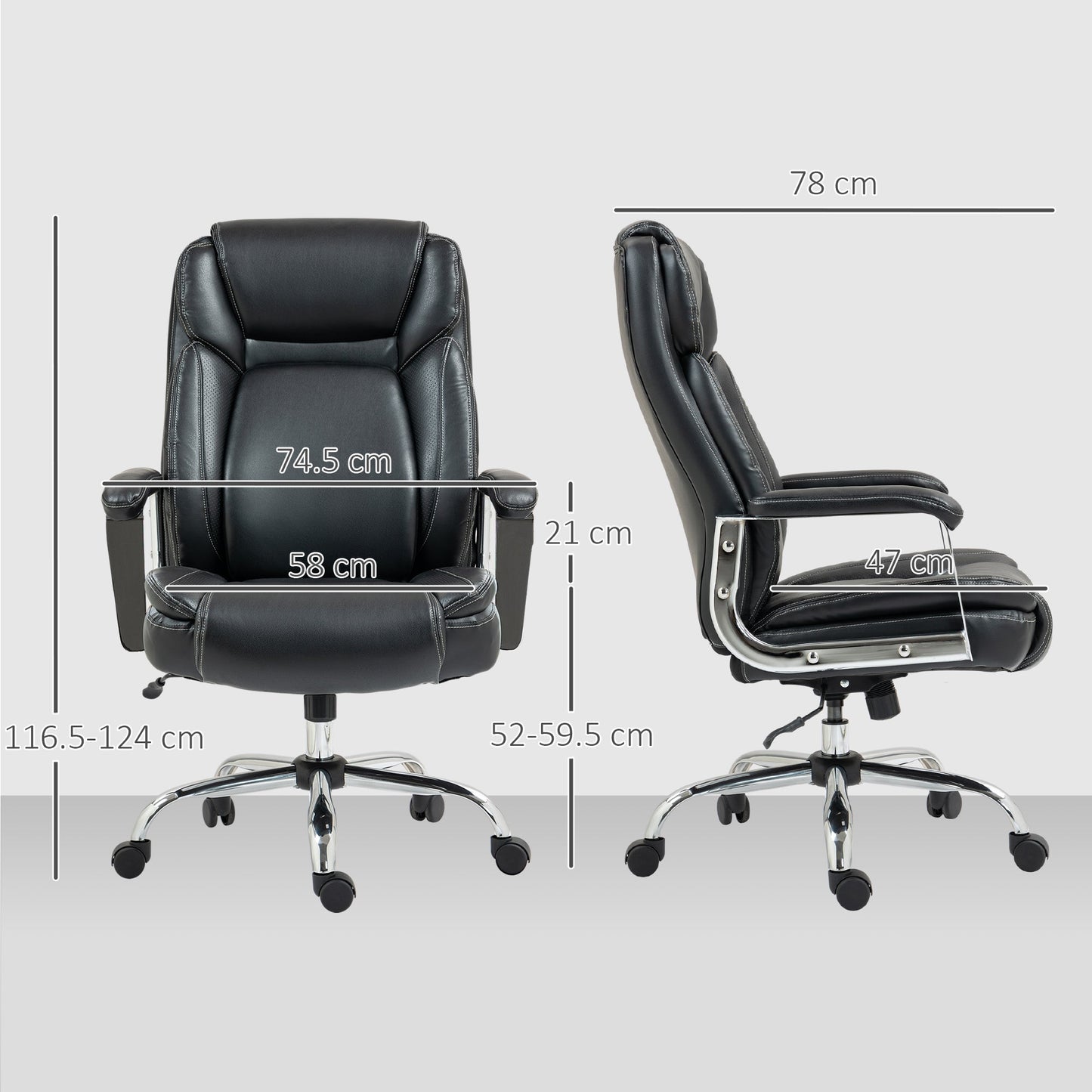 HOMCOM Ergonomiczny fotel biurowy, wytrzymały fotel biurowy ze sztucznej skóry z funkcją pochylania, regulowana wysokość, 227 kg 500 funtów obrotowy fotel komputerowy do nauki w domu, czarny