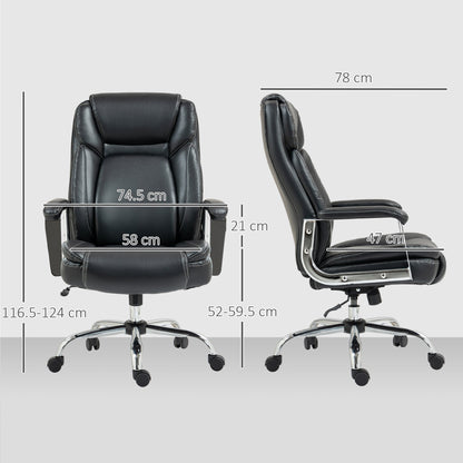 HOMCOM Ergonomiczny fotel biurowy, wytrzymały fotel biurowy ze sztucznej skóry z funkcją pochylania, regulowana wysokość, 227 kg 500 funtów obrotowy fotel komputerowy do nauki w domu, czarny