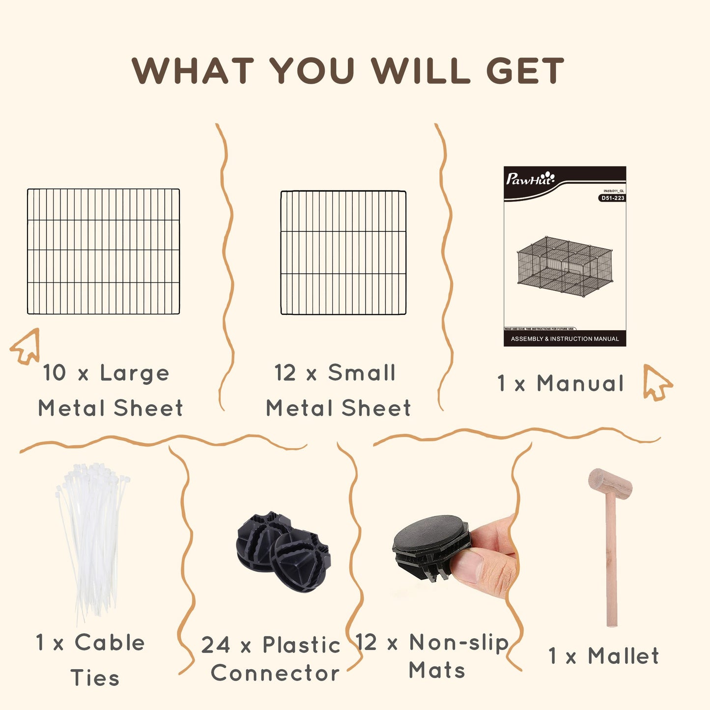 PawHut Pet Playpen DIY Small Animal Cage Metal Fence with Door, 22 Pieces, for Bunny Chinchilla Hedgehog Guinea Pig