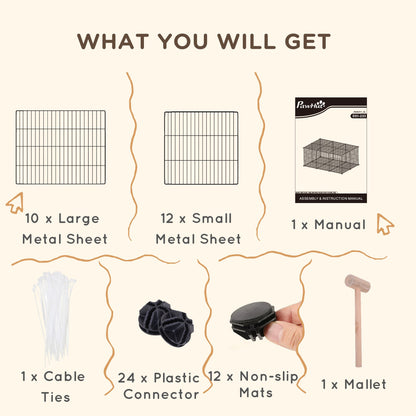 PawHut Pet Playpen DIY Small Animal Cage Metal Fence with Door, 22 Pieces, for Bunny Chinchilla Hedgehog Guinea Pig