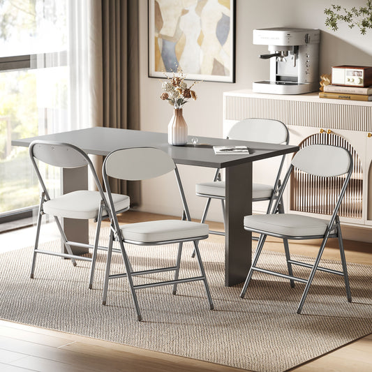 HOMCOM Set of Four Folding Corduroy Seat Chairs - Off-White