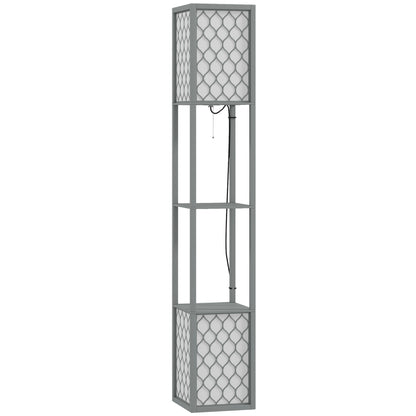 HOMCOM Floor Lamp with Shelves, Dual Light, Modern Tall Standing Lamps, with Pull Chain Switch (Bulb not Included), Light Grey