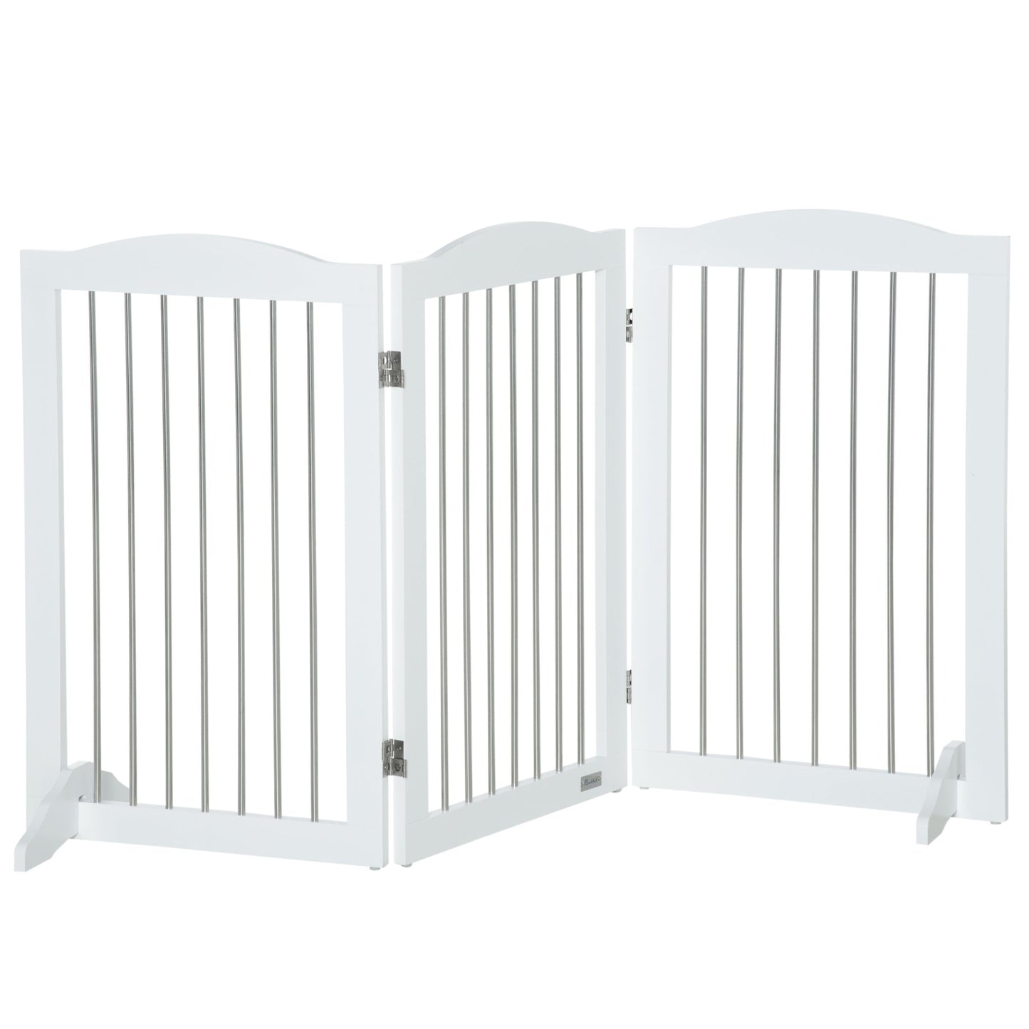 PawHut Foldable Dog Gate, Freestanding Pet Gate, with Two Support Feet, for Staircases, Hallways, Doorways - White