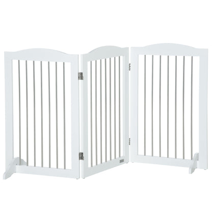 PawHut Foldable Dog Gate, Freestanding Pet Gate, with Two Support Feet, for Staircases, Hallways, Doorways - White