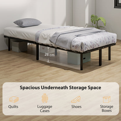 HOMCOM 3ft Single Bed Frame, Metal Platform Bed Frame with 2 x 14 Wood Slats, No Box Spring Needed, Underbed Storage, Black
