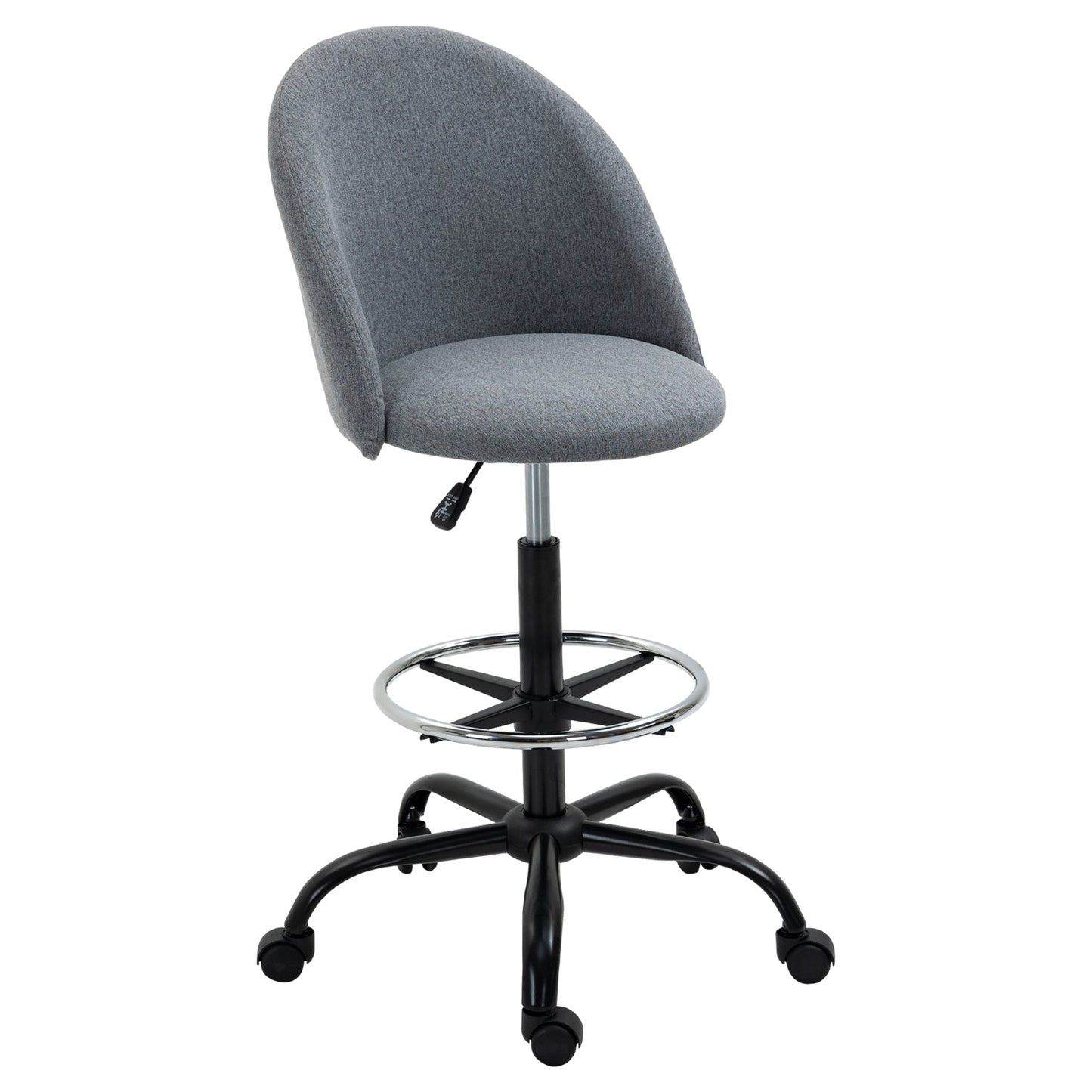 Vinsetto Ergonomic Drafting chair Adjustable Height w/ 5 Wheels Padded Seat Footrest 360 Swivel Freely Comfortable Versatile Use For Home Office - Grey