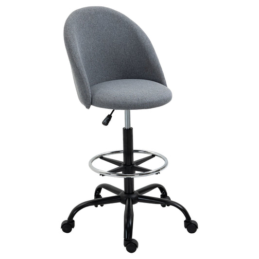 Vinsetto Ergonomic Drafting chair Adjustable Height w/ 5 Wheels Padded Seat Footrest 360 Swivel Freely Comfortable Versatile Use For Home Office - Grey